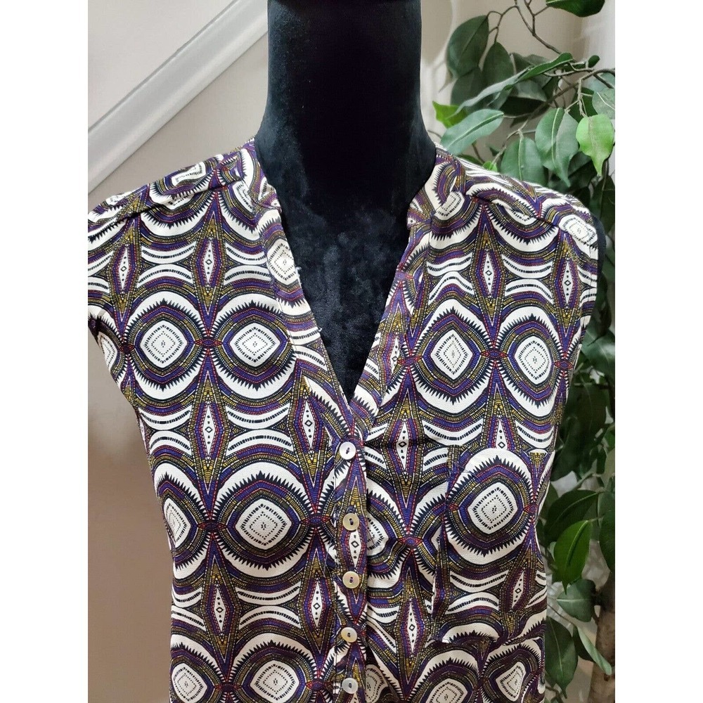 H&M Women's Multicolor 100% Polyester V-Neck Sleeveless Casual Pullover Shirt 10 - Picture 3 of 11